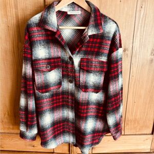 Red and Black Plaid Button-Up Shirt